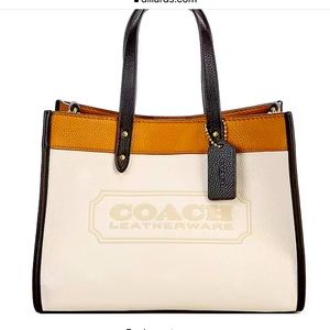 Coach Field Signature White Colorblock Pebble Logo Tote
